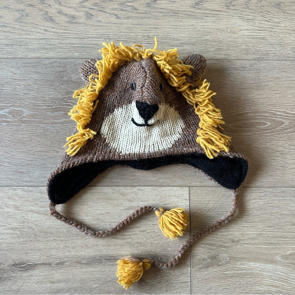 New Hand Crafted 100% Wool Knit Kids Hat Lion